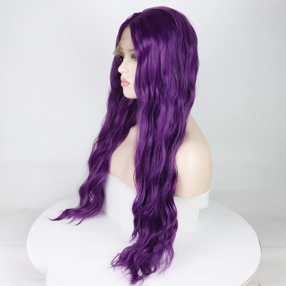 Женский длинный парик для косплея Фиолетовый с кружевами спереди волнистые