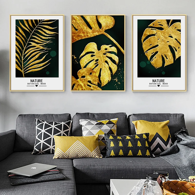 Golden Leaf Wall Art Canvas Painting Posters and Prints Nordic Decoration Home Decorative Pictures for Living Room Decor | Дом и сад