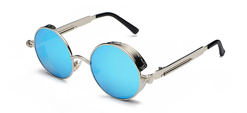 silver blue mirror Peekaboo металлические круглые стимпанк Солнцезащитные очки для мужчин и женщин модные летние розовые синие Желтые красные круглые солнцезащитные очки для женщин унисекс - Цвет линз: silver blue mirror