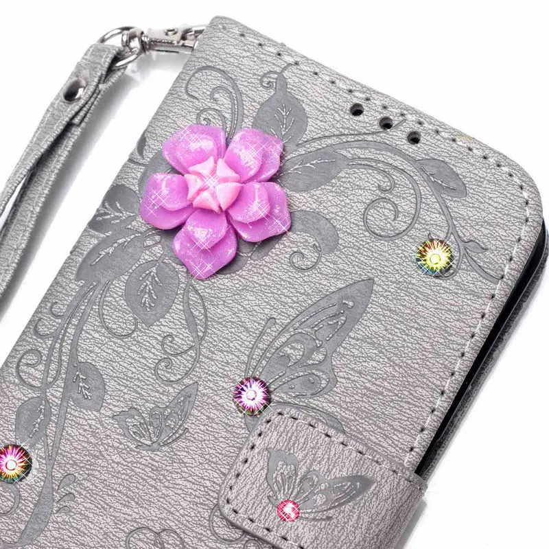 Бабочка цветок Блеск Алмазный Флип Бумажник чехол для iPhone 7 Plus Мода Bling кожаный
