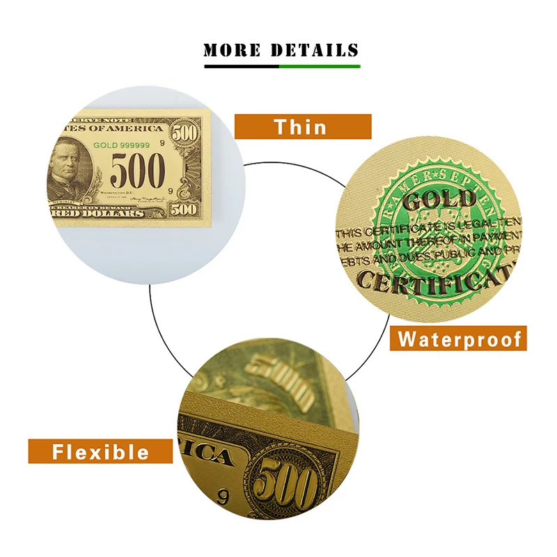 WR американские металлические поделки Золотая банкнота 24 карата красочные