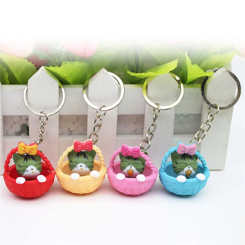 New Cute Basket and Cat Key Rings Chains Pendant Ornament For bag car Keychain Random Mixed Color 1pcs Cartoon | Украшения и