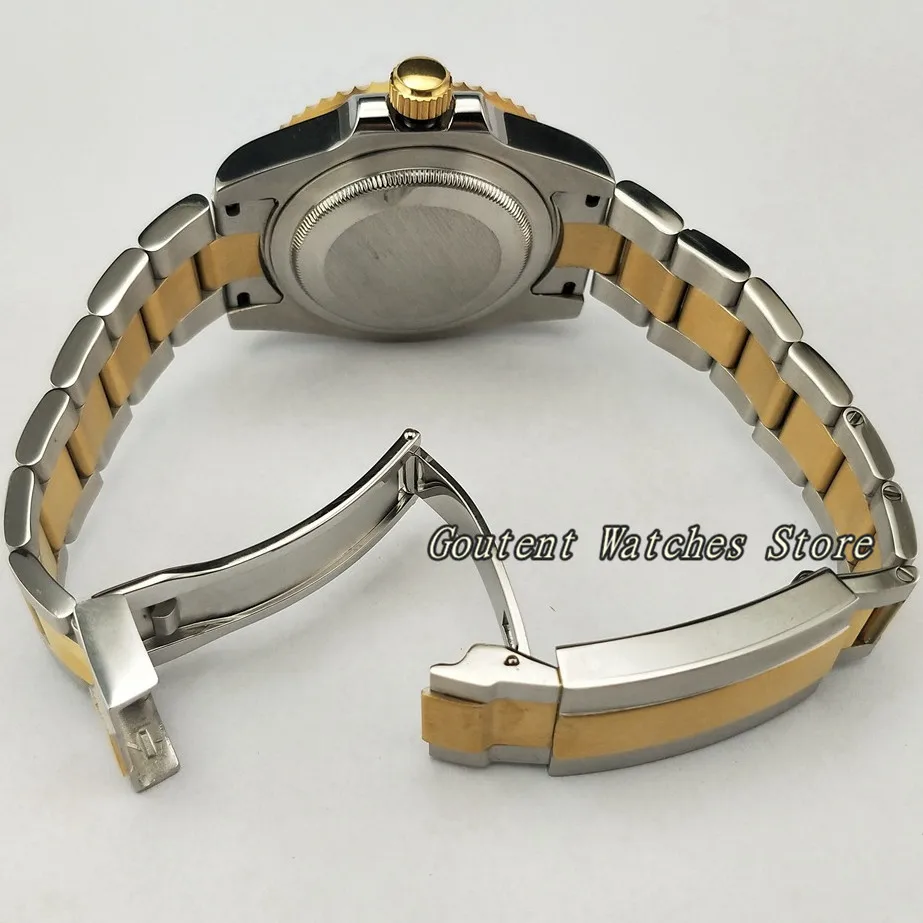 40 мм Bliger GMT Silver SS. Желтый золотой чехол браслет черный циферблат сталь