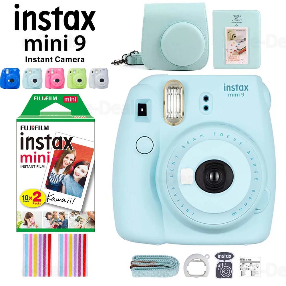 Fujifilm Instax Mini 9 мгновенных Фильм Камера с селфи зеркало/крупным планом объектив+ 20 листов Fuji белый пленка Фотобумага+ альбом+ PU Чехол