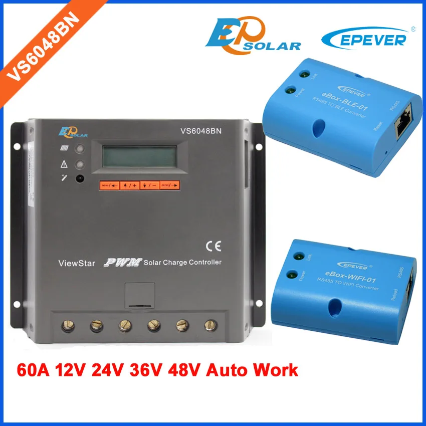 bluetooth eBOX and wifi for Android Phone system EPEVER Low price&ampHigh quality VS6048BN Solar power bank controller 60A lcd |