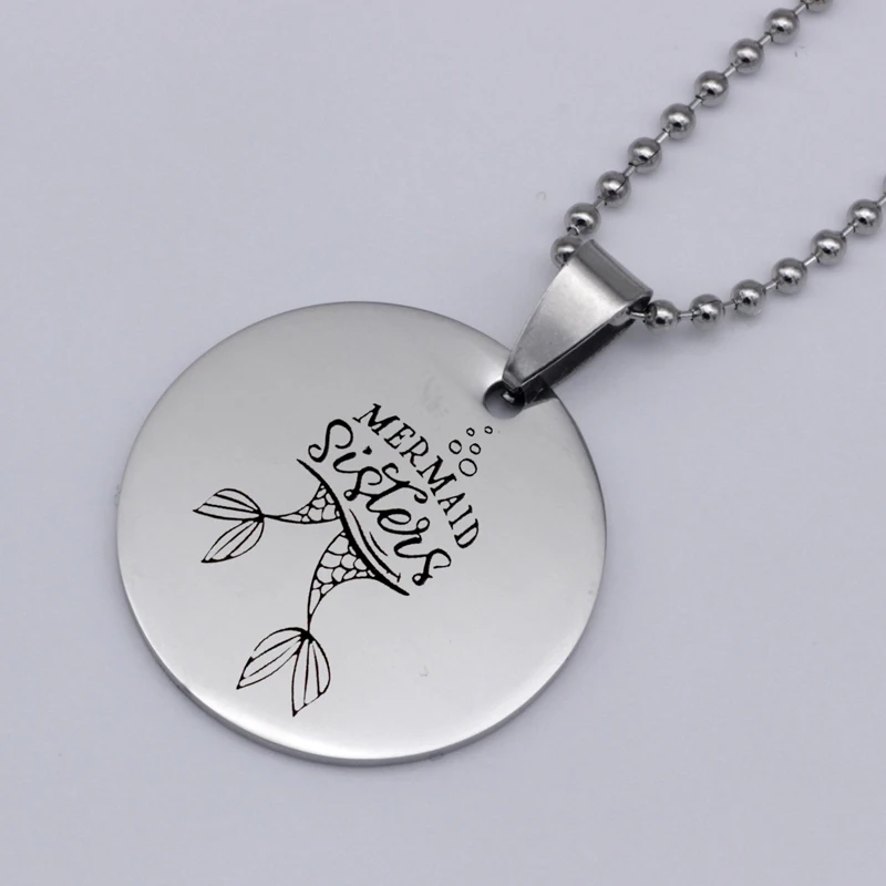 

Mermaid sister stainless steel jewelry family gift Customed picture necklaceN427