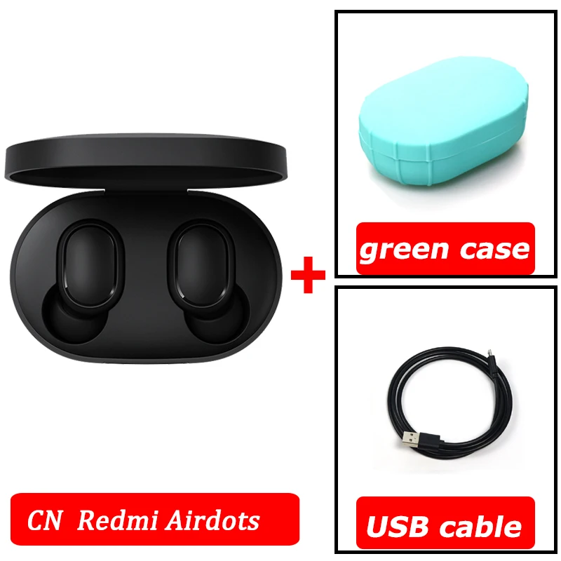 CN cable green case Xiaomi airdots Redmi Airdots TWS беспроводные наушники Голосовое управление Bluetooth 5,0 шумоподавление управление краном - Цвет: CN cable green case