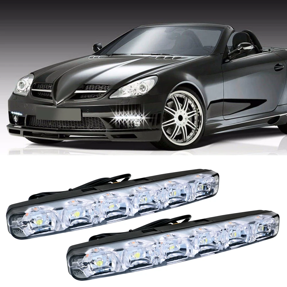 2 шт. универсальный дневной ходовой светильник 6LED DRL Комплект для Renault Megane 2 3 Duster Captur Logan Clio Mitsubishi Asx Lancer