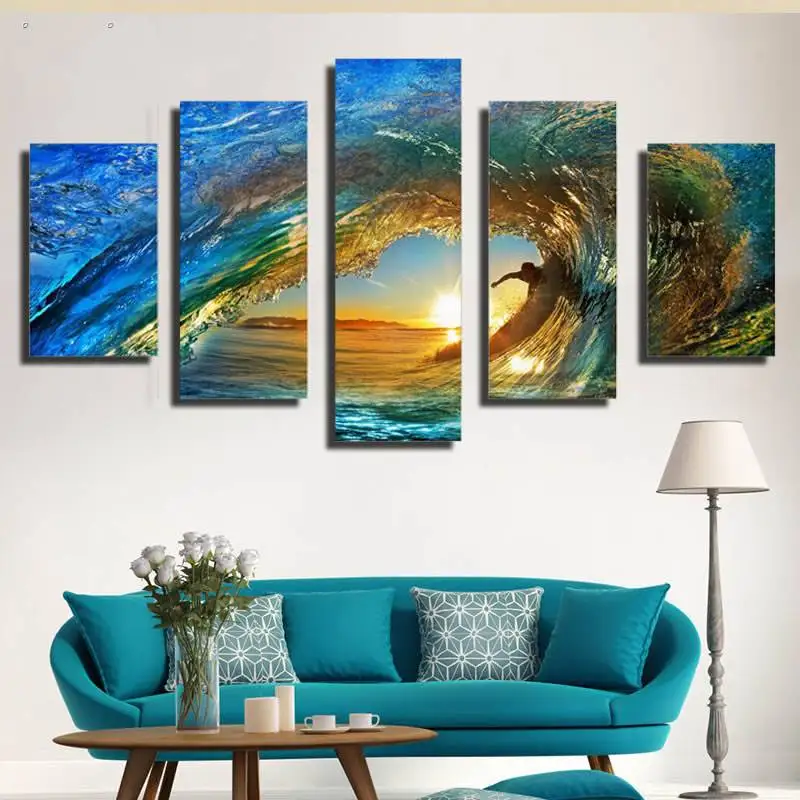 5 панелей Hd Печать морской волны серфинг настенная живопись холст печать декор