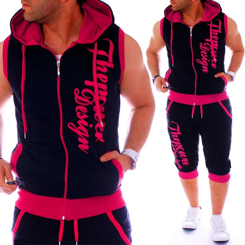 

ZOGAA Men Sweatsuits Casual Mens Jogger Set 2 Piece Sleeveless Hoodies with Shorts Set Letter Printed Tracksuit for Men Clothing