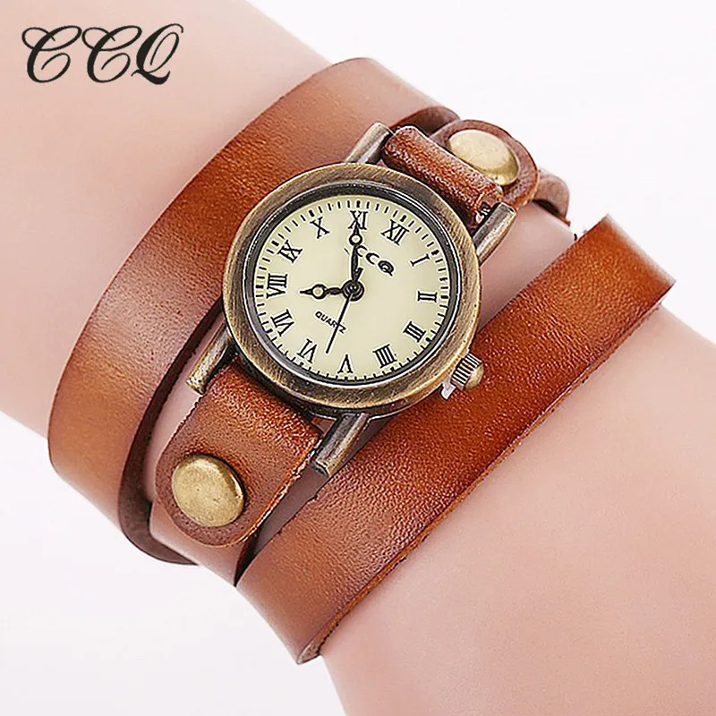 CCQ Марка Сбора Винограда Способа Коровы кожаный Браслет Часы Повседневная