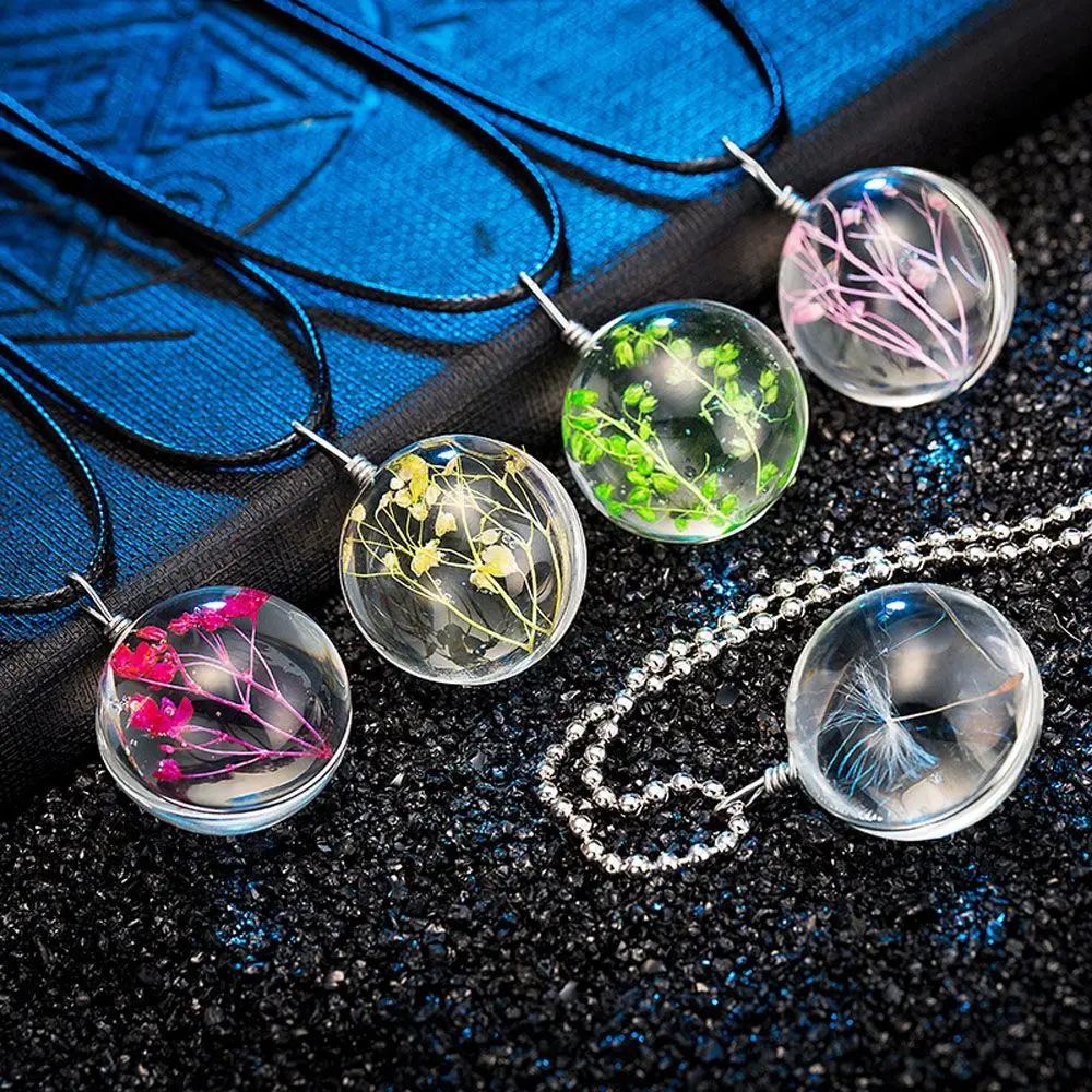1 шт. стеклянный шар кулон в виде настоящего цветка травы одуванчика ожерелье