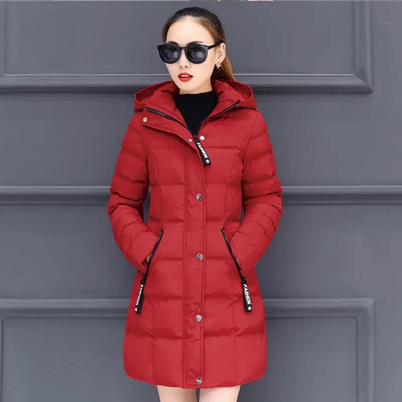 Plus Size Women Winter Down Cotton Coat Red Gray Loose Parkas Hooded Long Jacket 2019 New Windproof Casual Wadded Overcoat Z140