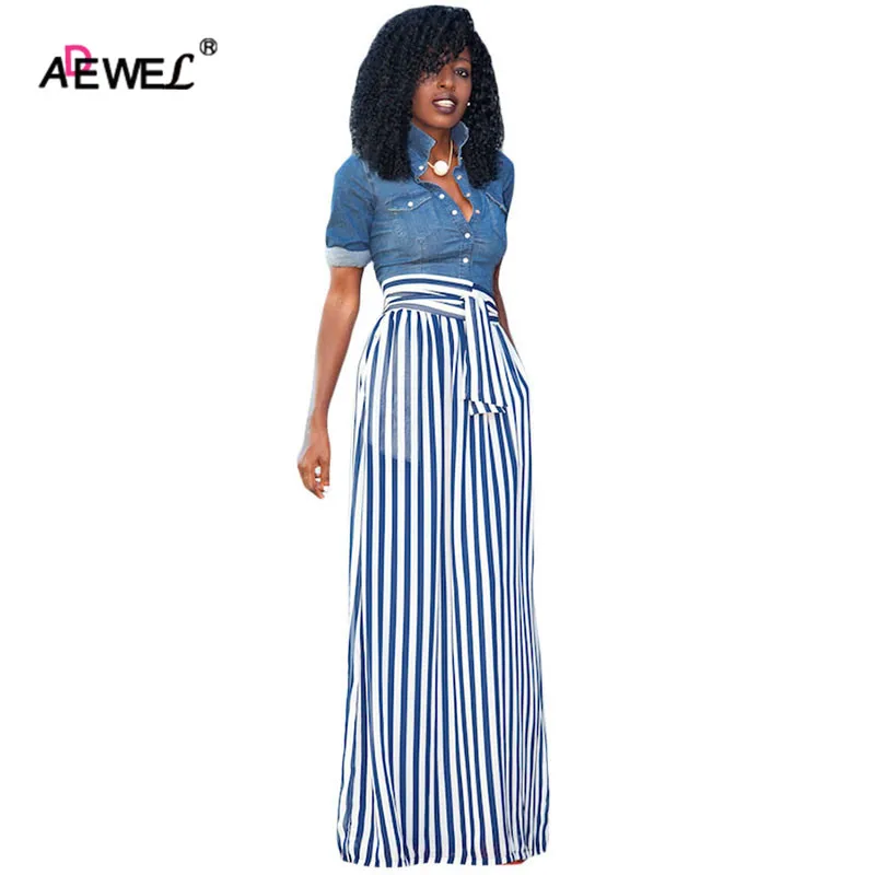 Осенняя Женская юбка в полоску ADEWEL 2019 с высокой талией винтажная длинная пол