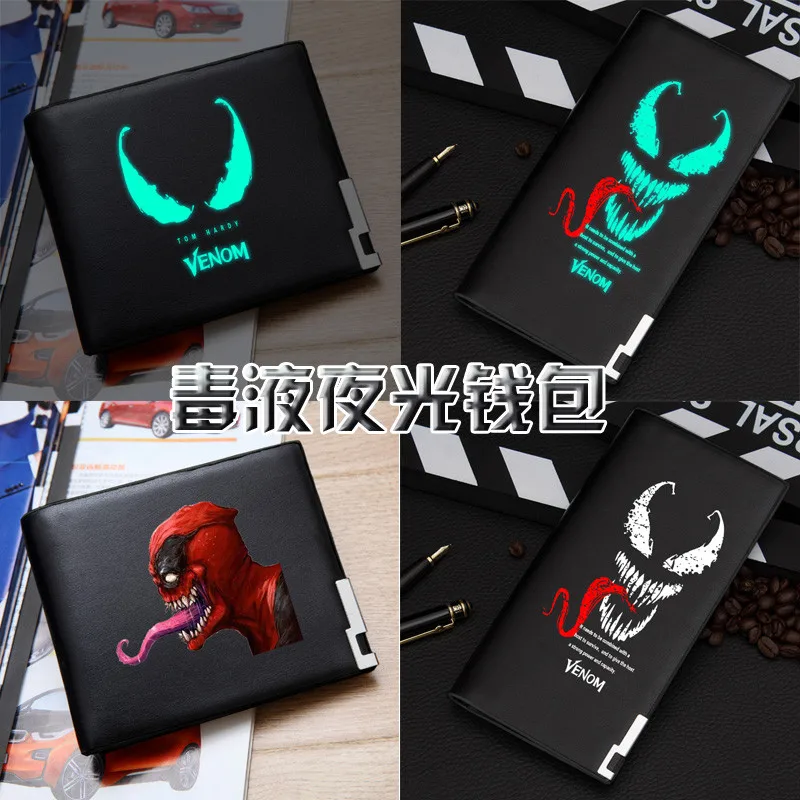 Светящийся кошелек Venom для карт, кошелек, сумка с черепом из искусственной кожи, короткий кошелек с принтом, мультяшная сумка для денег, держатель для карт, Длинный кошелек, подарок