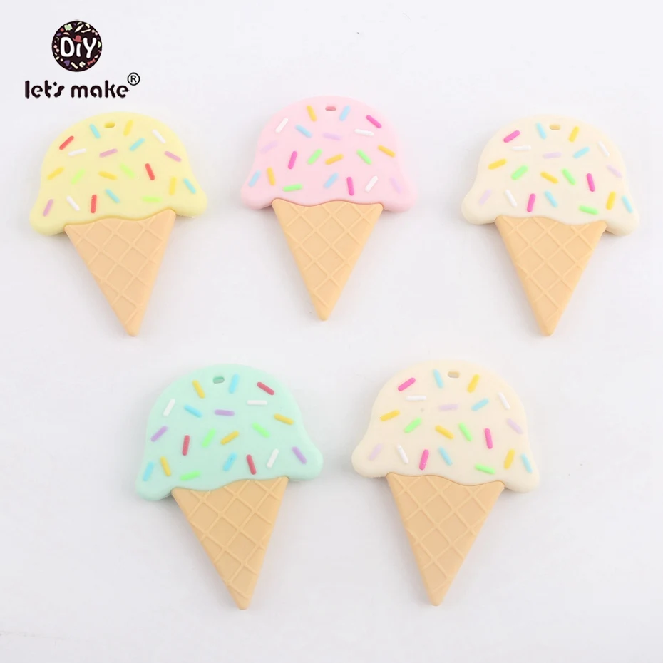 Old Ice cream Давайте сделаем 5 шт. в форме милых животных силиконовые прорезыватели Подвески подарок для душа силиконовые аксессуары пищевой силиконовый кулон - Color: Old Ice cream