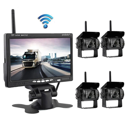 4 Wireless Camera Podofo " TFT lcd беспроводной автомобильный монитор заднего вида HD дисплей камера помощь обратного хода камера система упаковки для автомобильных мониторов - Цвет: 4 Wireless Camera