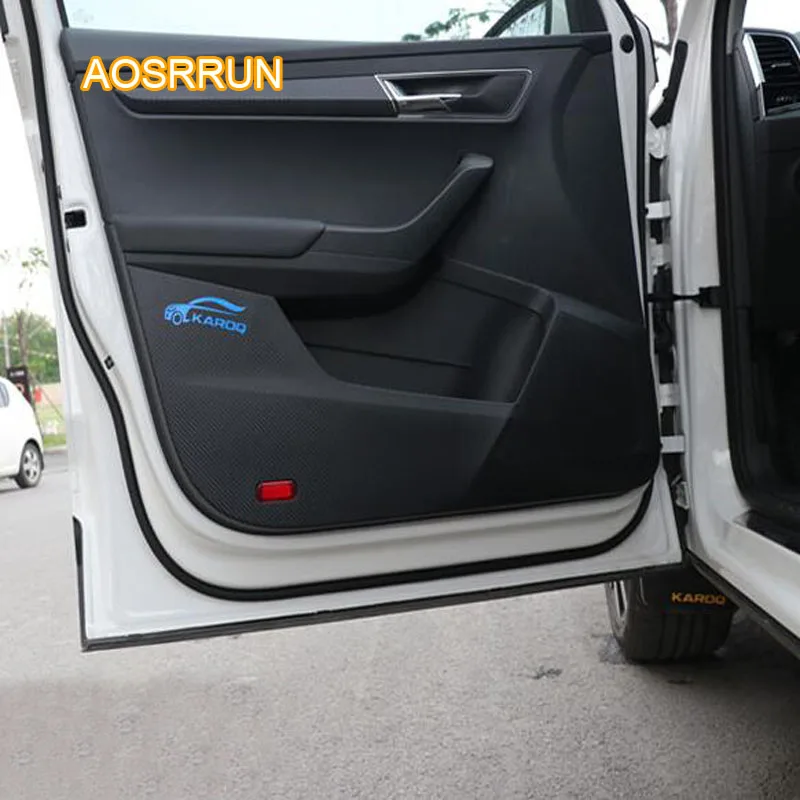 AOSRRUN внутренняя часть кожаной двери автомобиля защищает подушку от коврика автомобильные аксессуары для Skoda Karoq