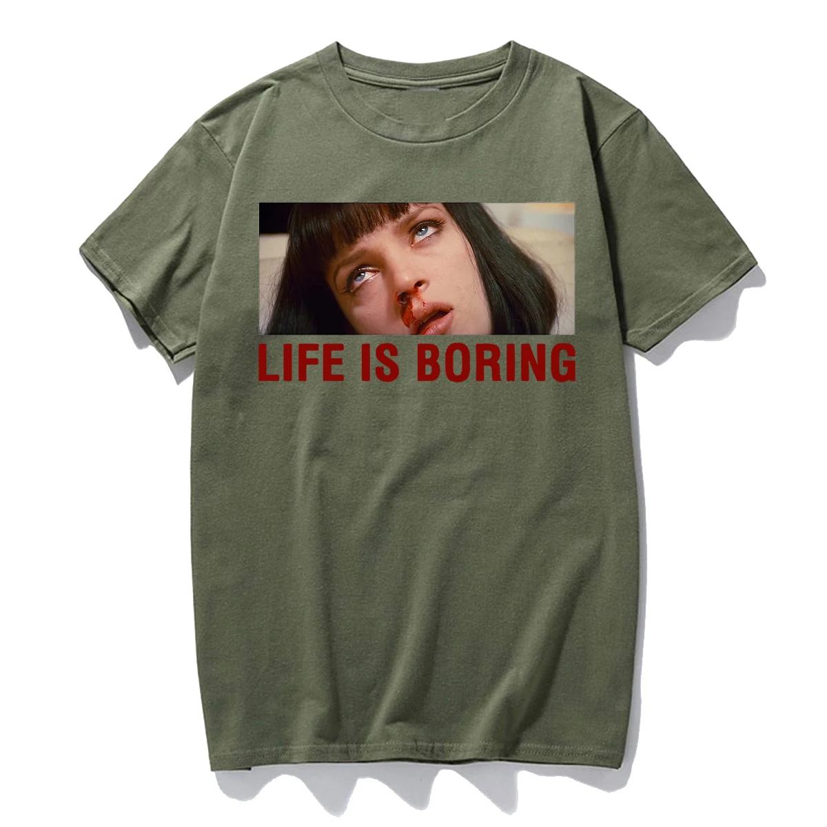 Pulp fiction Life Is Boring, Мужская футболка, хит, летние футболки в стиле хип-хоп из фильма, Harajuku, уличная одежда, брендовые хипстерские Топы в стиле панк, BZ061 - Цвет: Dark Green