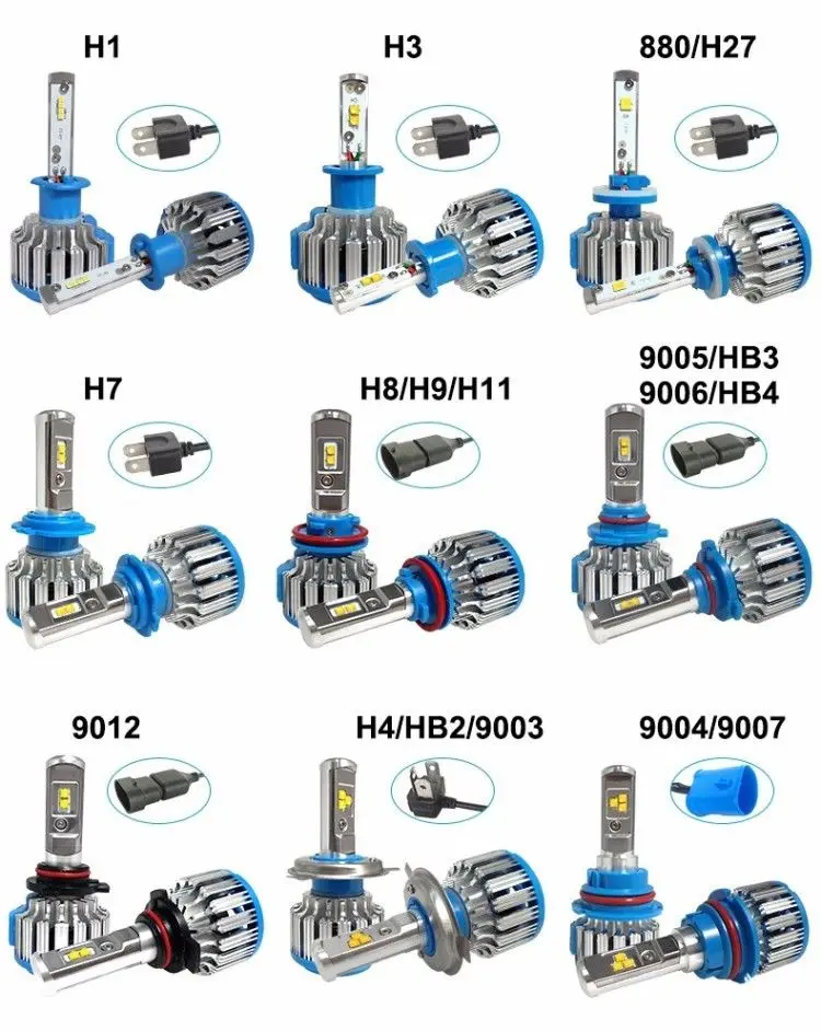 Комплект для автомобильных светодиодных фар T1 turbo H7 Erro Free H11 H8 H9 H10 9005 9006 7000LM 6000K EMC