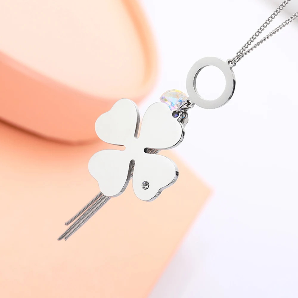 Женское Ожерелье из нержавеющей стали с подвеской кисточкой новинка листком