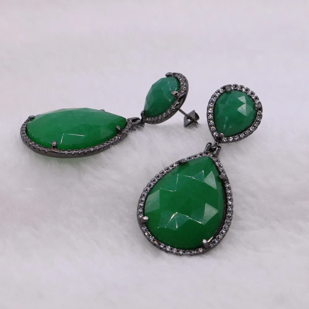 3 пары граненых камней в форме капли воды разные цвета Висячие серьги Темный