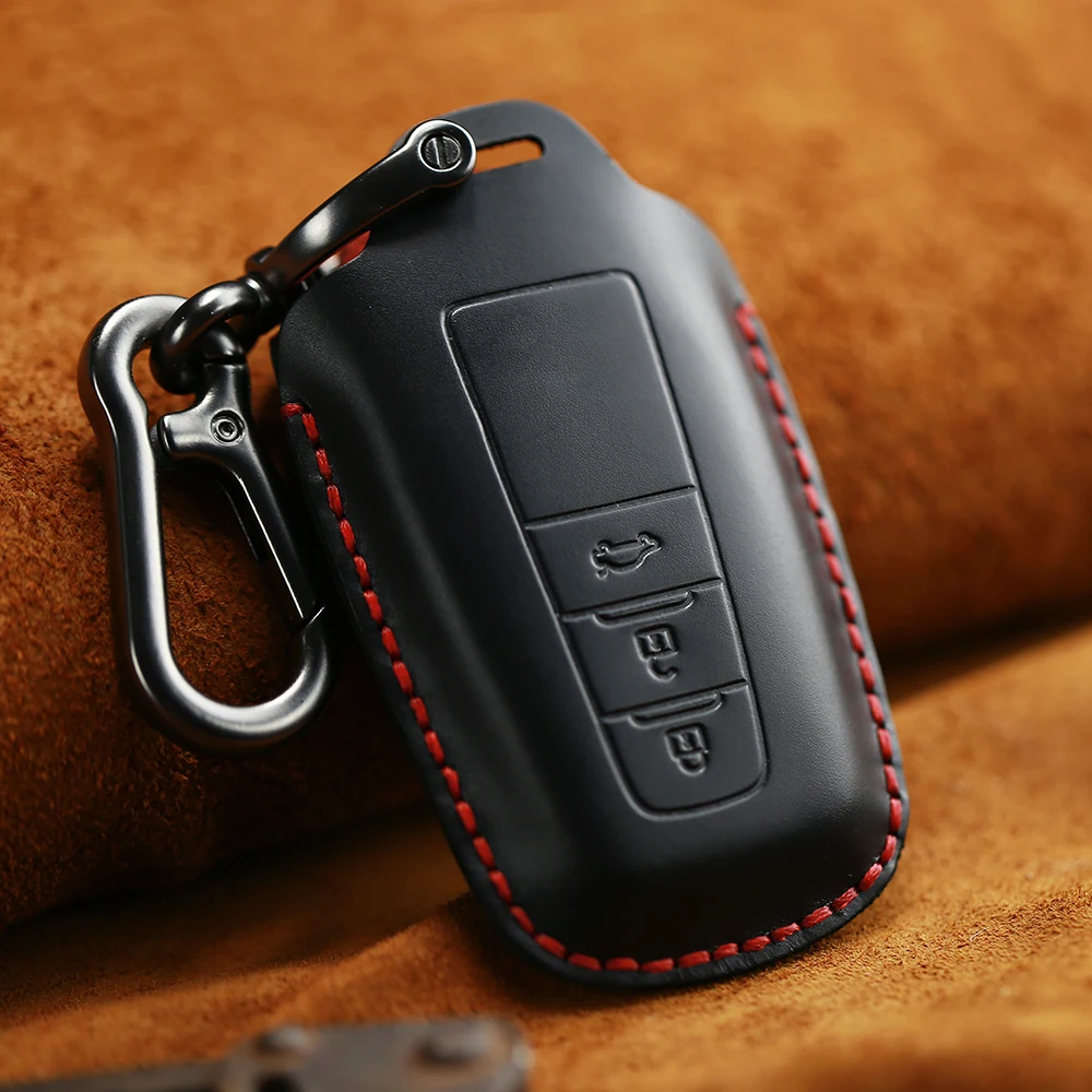 KEYYOU, новинка, автомобильный держатель для ключей из натуральной кожи, чехол с брелком для Toyota Camry Corolla C-HR CHR Prado, защита для ключей - Название цвета: black