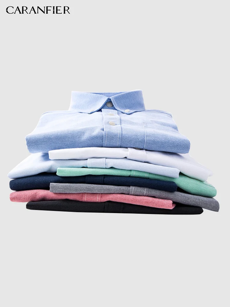 

CARANFIER Mens Dress Shirt Oxford Leisure Long Sleeve Pure Slim Fit Top Qualtity Cotton Blouse Fashion Classic Shirt Camisa