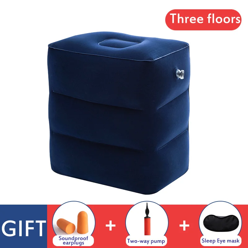 Navy blue 3 layers Надувная подушка в дорогу для самолета поезда коврик для ног надувной воздушный большой клапан подушка для ног 3 слойная Подушка аксессуары для путешествий - Цвет: Navy blue 3 layers