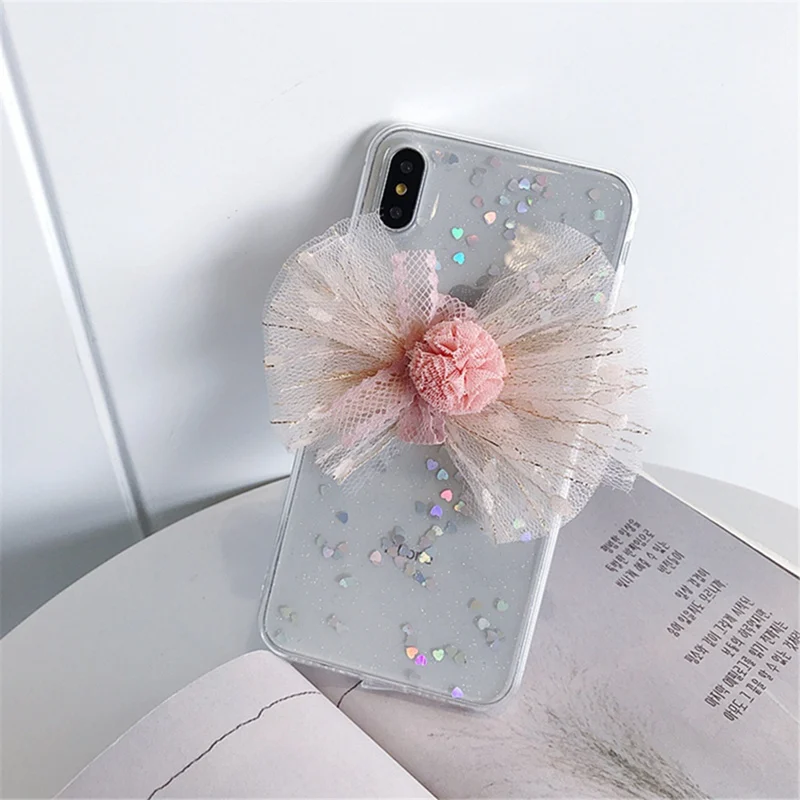 Pink Lace Flower Bud Phone Case for iphone XS Max XR X All-inclusive Anti-fall Soft Cover 6 6s 7 8Plus Female |