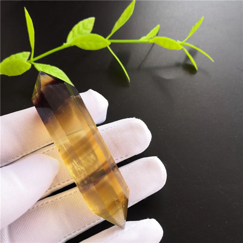 

Natural Yellow Fluorite Point Sceptres Wand Chakra Healing Crystal Reiki Stone Carved Crafts Home Decoration