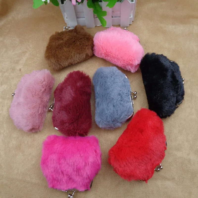 Мини уникальный кошелек для женщин Кролик меховой шарик плюшевый брелок держатель для девочек сумки Шарм Женский кошелек