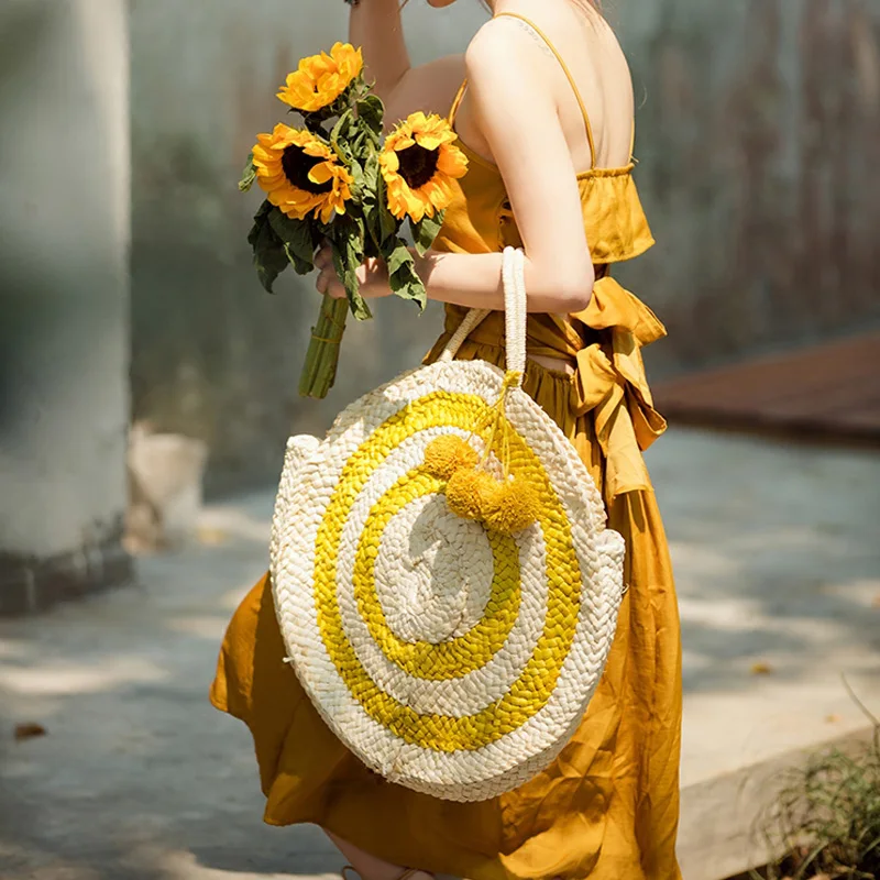 Летняя большая круглая Соломенная пляжная сумка 2019 женская тоут из