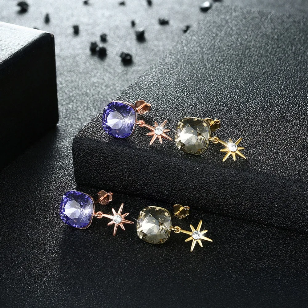 Серьги-капли LEKANI с кристаллами Swarovski, 925 квадратные серьги с подвеской, Женские Ювелирные изделия из розового золота, романтические серьги-капли