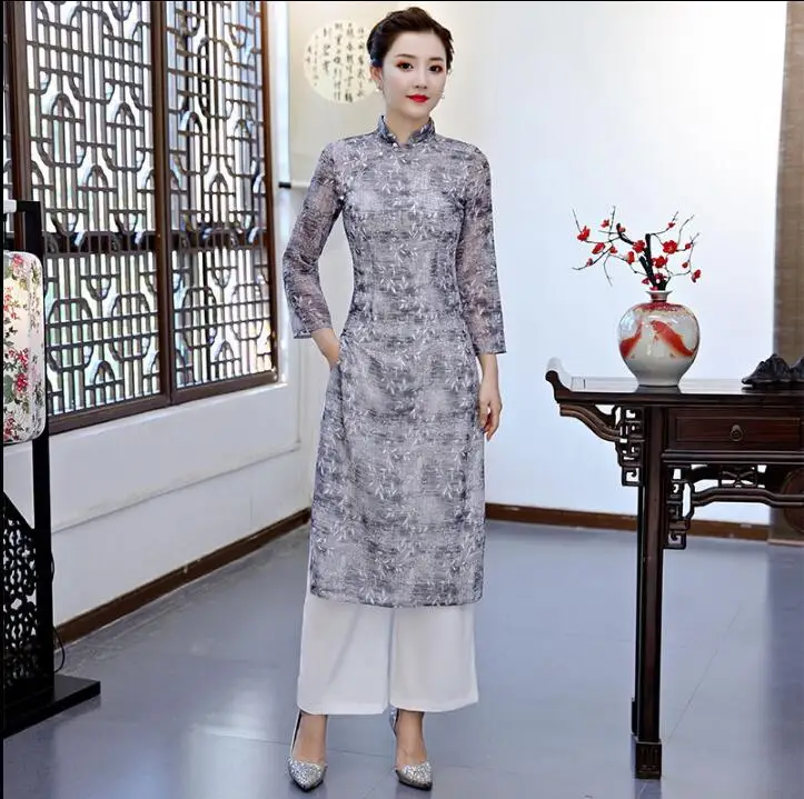 Spring Vietnam Ao dai Chinese Cheongsams pants Women's suits Qipao Lace | Тематическая одежда и униформа