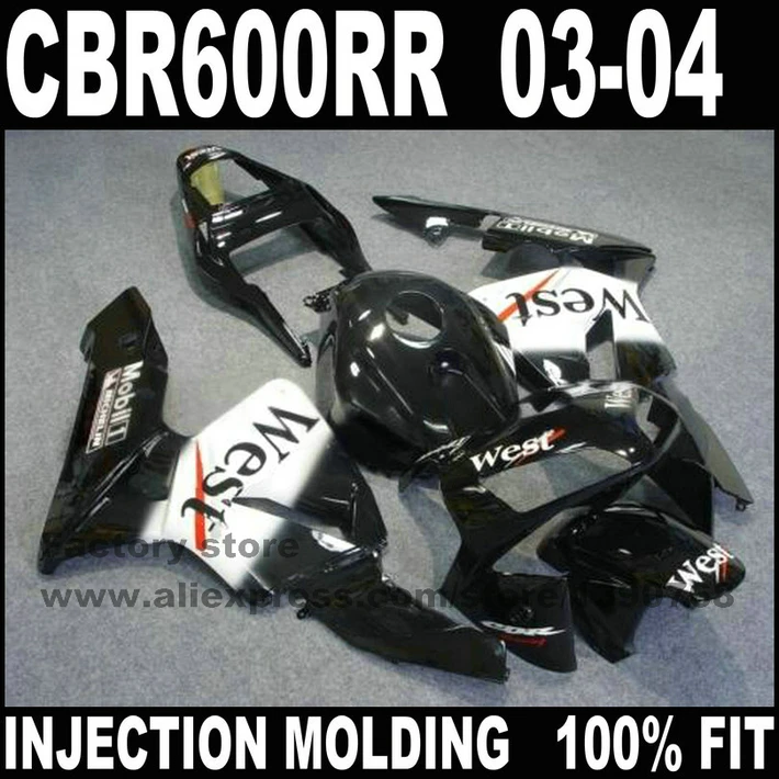 

ABS plastic injection fairings kits for 2003 2004 HONDA CBR 600 F5 CBR 600 RR CBR600 RR 03 04 black west fairing parts bodykits