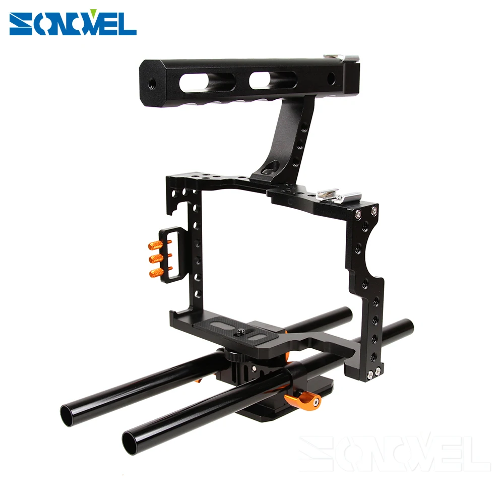 Sonovel 15 мм Фиксатор для стойки DSLR каркас для крепежа видеокамеры комплект стабилизатор+ Топ влево/вправо ручкой Ручка для Sony A7 II A7RII A7SII A6300 A6000/GH4/EOS M5