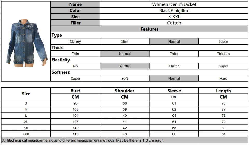 

2019 Spring Hole Ripped Denim Outerwear Loose Autumn Casual Female Basic Jacket Coat Women Jean Jacket Long Sleeve Stretch