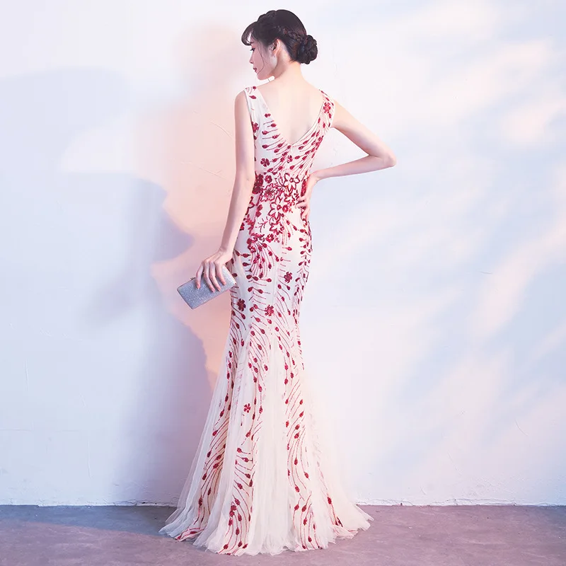 Сексуальное вечернее платье Русалочки благородное с блестками и треугольным