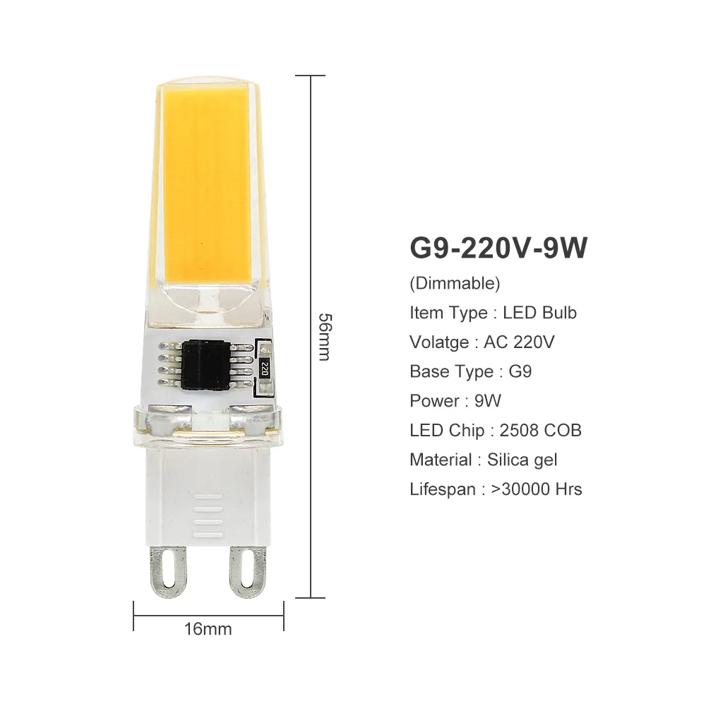 Светодиодный светильник с регулируемой яркостью G4 G9 E14 2 Вт 3 Вт AC/DC 12 В 220 В COB SMD светодиодный светильник ing лампа Заменить галогенный Точечный светильник люстра - Испускаемый цвет: 220V 9W G9