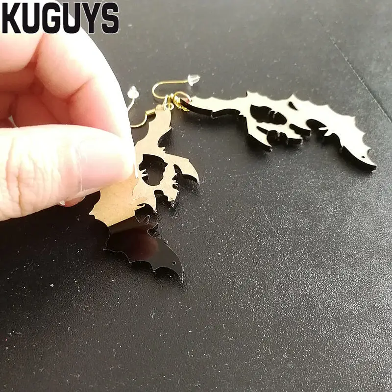 KUGUYS модные ювелирные изделия черные акриловые животные длинные серьги для женщин хип-хоп летучая мышь серьги DS DJ аксессуары