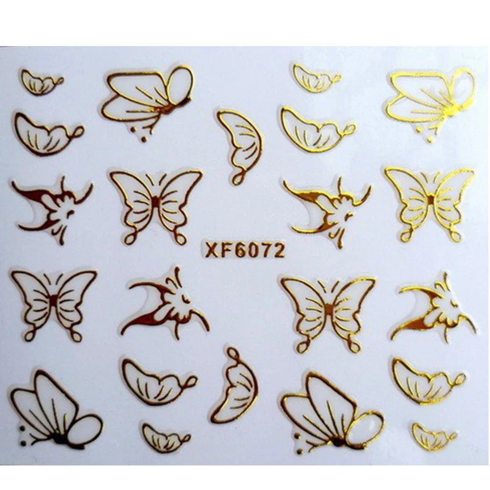 1 лист новые модные 3d наклейки для ногтей золотые Переводные картинки с бабочками