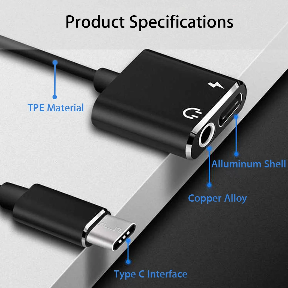 Адаптер для наушников с разъемом USB Type C на 3 5 мм переходник Aux Samsung Huawei Xiaomi Oneplus LG