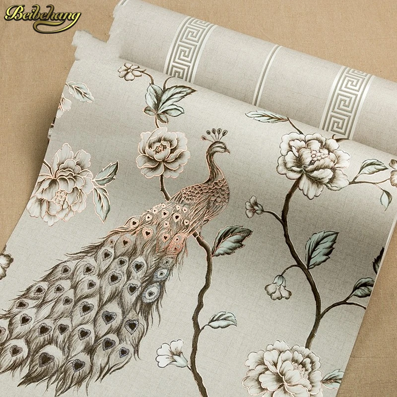 Обои с вышивкой павлина в рулоне цветочными птицами | Строительство и ремонт