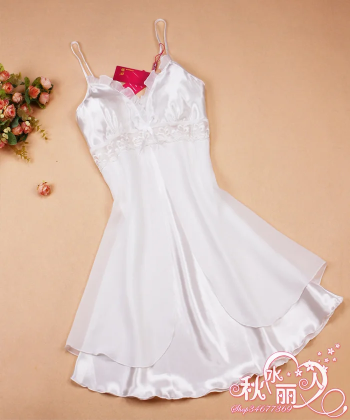 Новинка 2017 Женская атласная летняя пикантная ночная рубашка одежда для сна