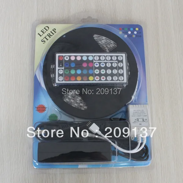 Ip65 водонепроницаемая светодиодная лента 5050 smd 300led 5 м RGB веревка + 44key 12В трансформ