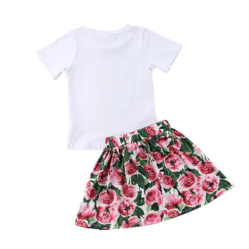 Комплекты для девочек лето 2019 модная футболка маленьких шорты юбка комплект с