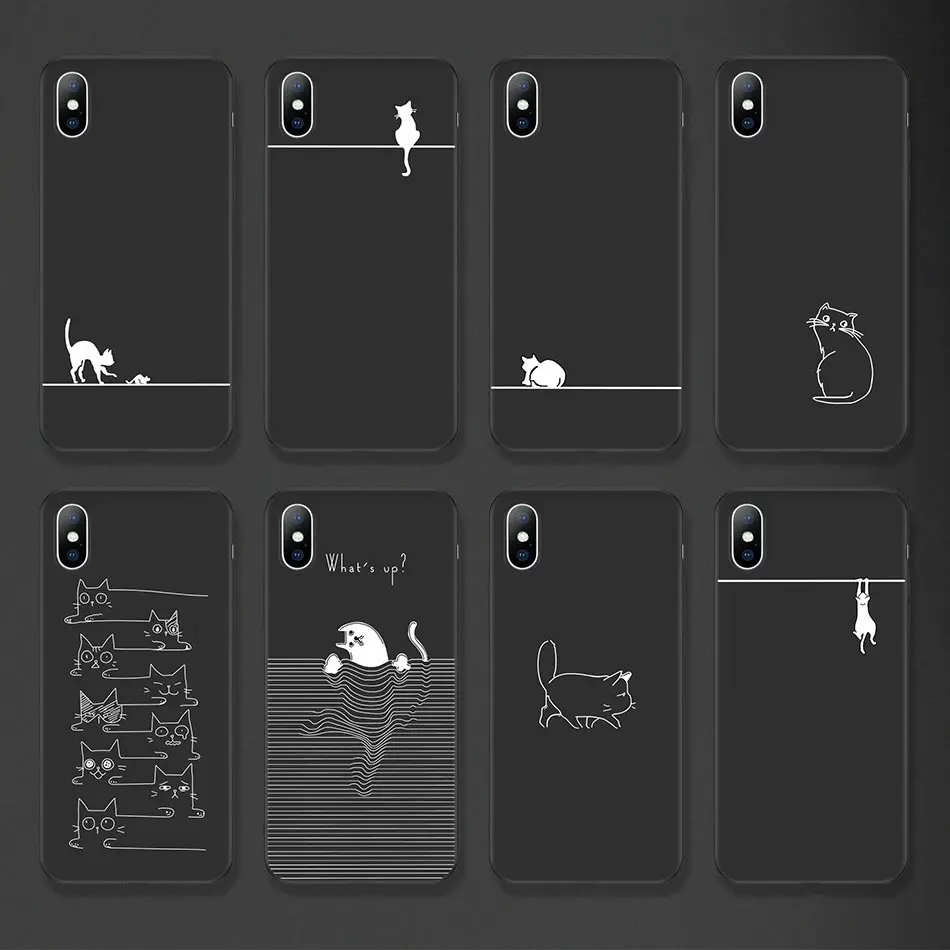 Lovebay мягкие черные чехлы для телефонов с котом для Iphone 6, 6 S, 7, 8 Plus, XS Max, XR, X, ультра-тонкий силиконовый чехол с милым рисунком