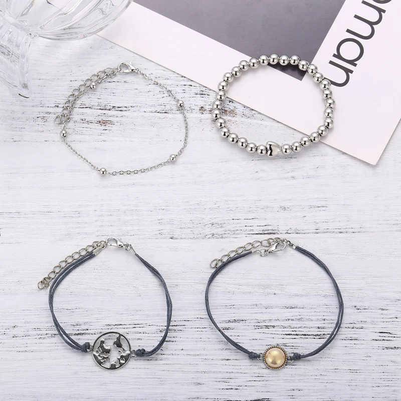 4 шт./компл. богемная карта инкрустированный опалом бусы браслет-цепочка женский