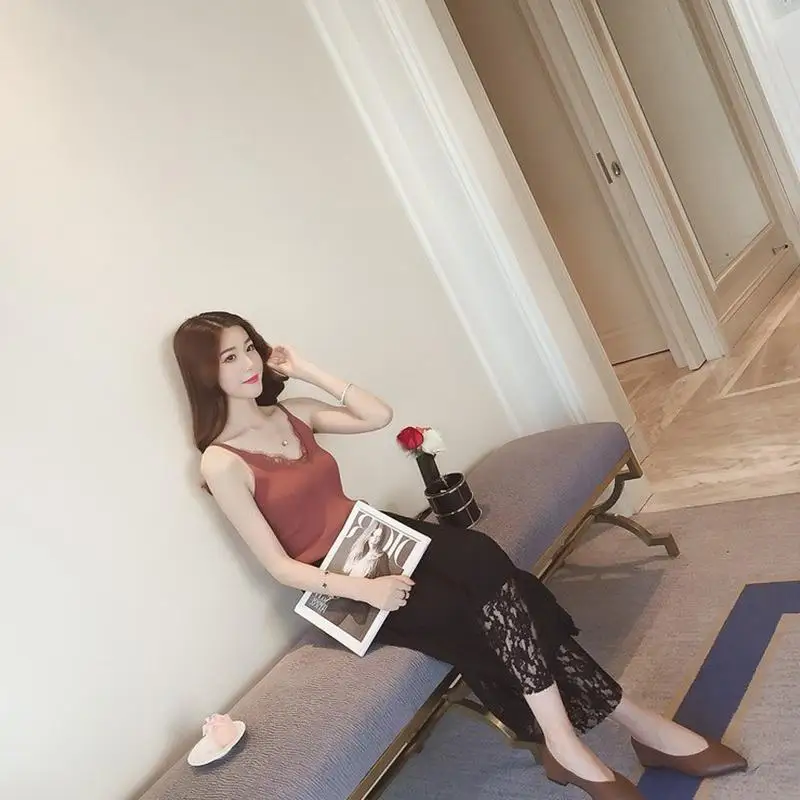 DSstyles сексуальный женский Гладкий кружевной комбинированный жилет с двойным v